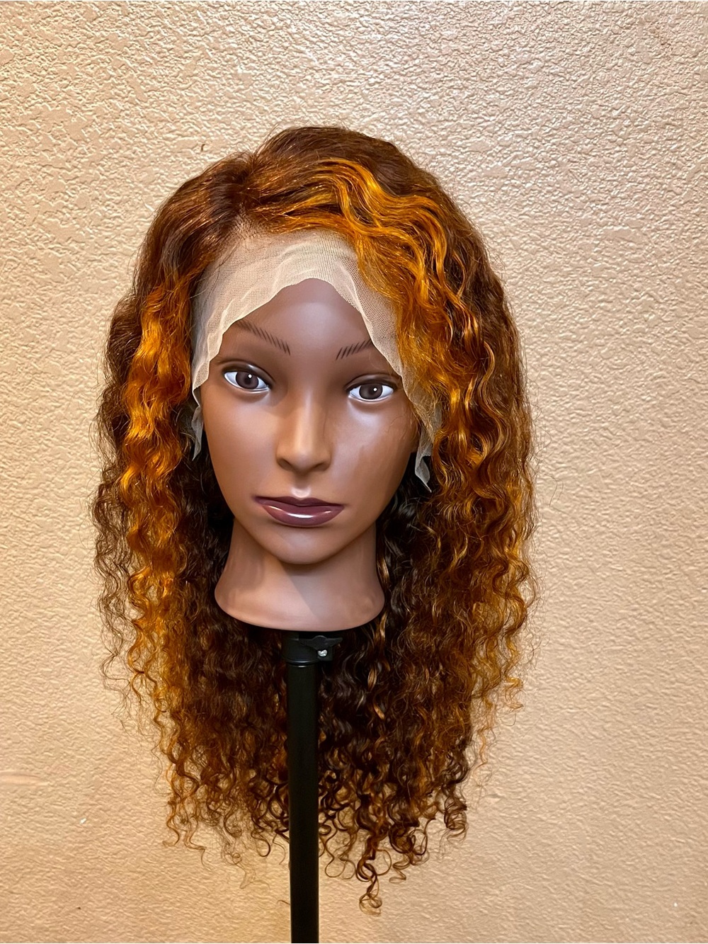 22” Human Hair Deep Wave Lace Front Wig 13x4 Brown Copper Orange Highlights